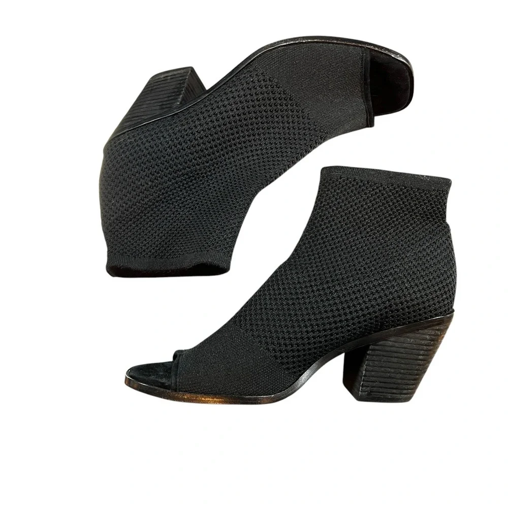 Eileen Fisher Boots Black Open Toe Stretch Knit Chunky Heel‎ Sock Boot Size 9.5